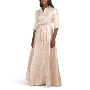 RENE BY RENE RUIZ Champagne Long Sleeve Jacuqard Shirt Gown